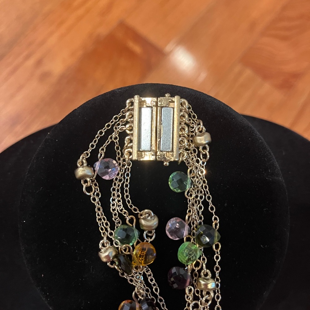 Elegant Gold Multi-Chain Bracelet with Colorful Beads